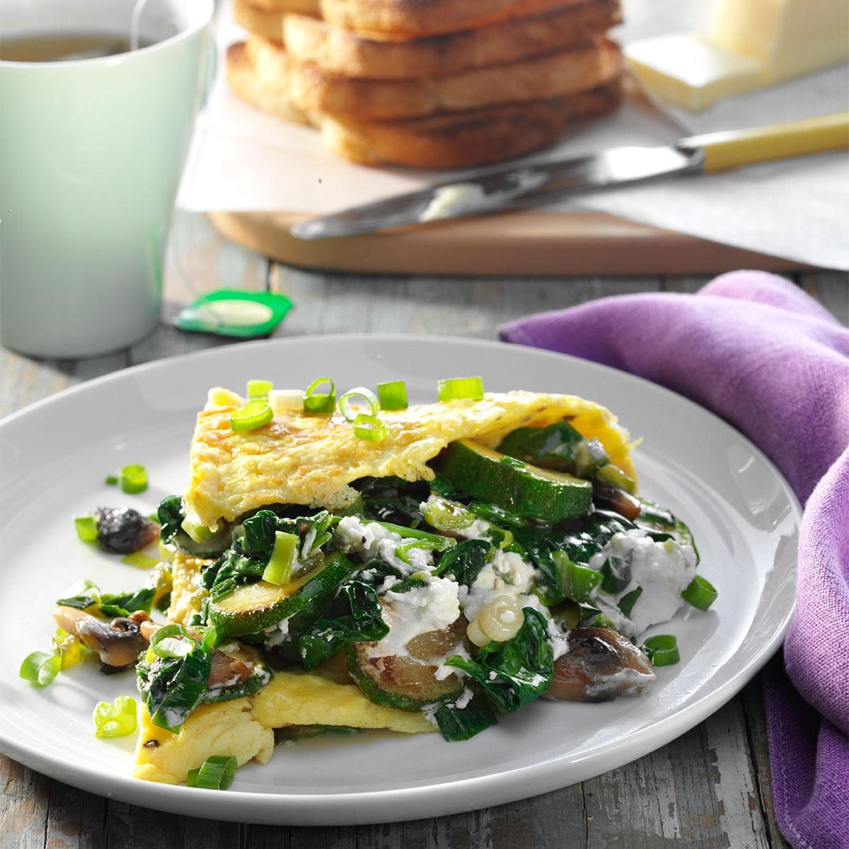 Rainbow Veggie Omelet with Herbed Goat Cheese