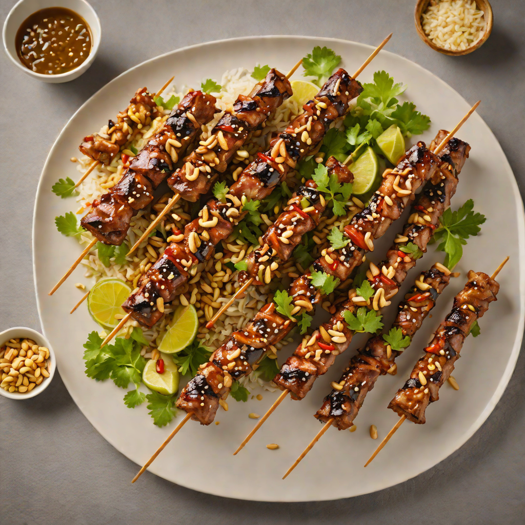 Tamarind-Glazed Pork Skewers with Thai Herbs and Peanuts