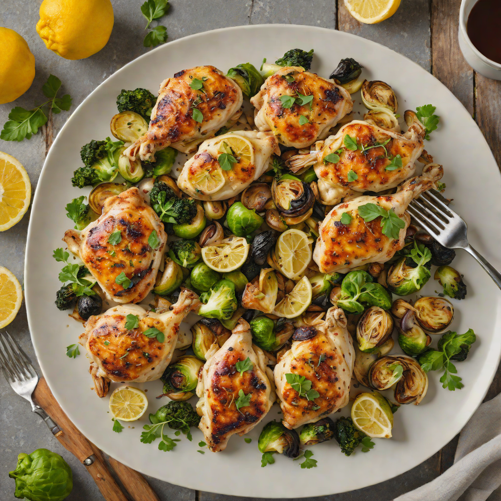 Skillet Lemon-Garlic Chicken with Roasted Brussels Sprouts