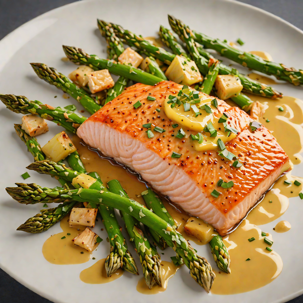 Pan-Seared Salmon with Honey-Mustard Glaze and Roasted Asparagus
