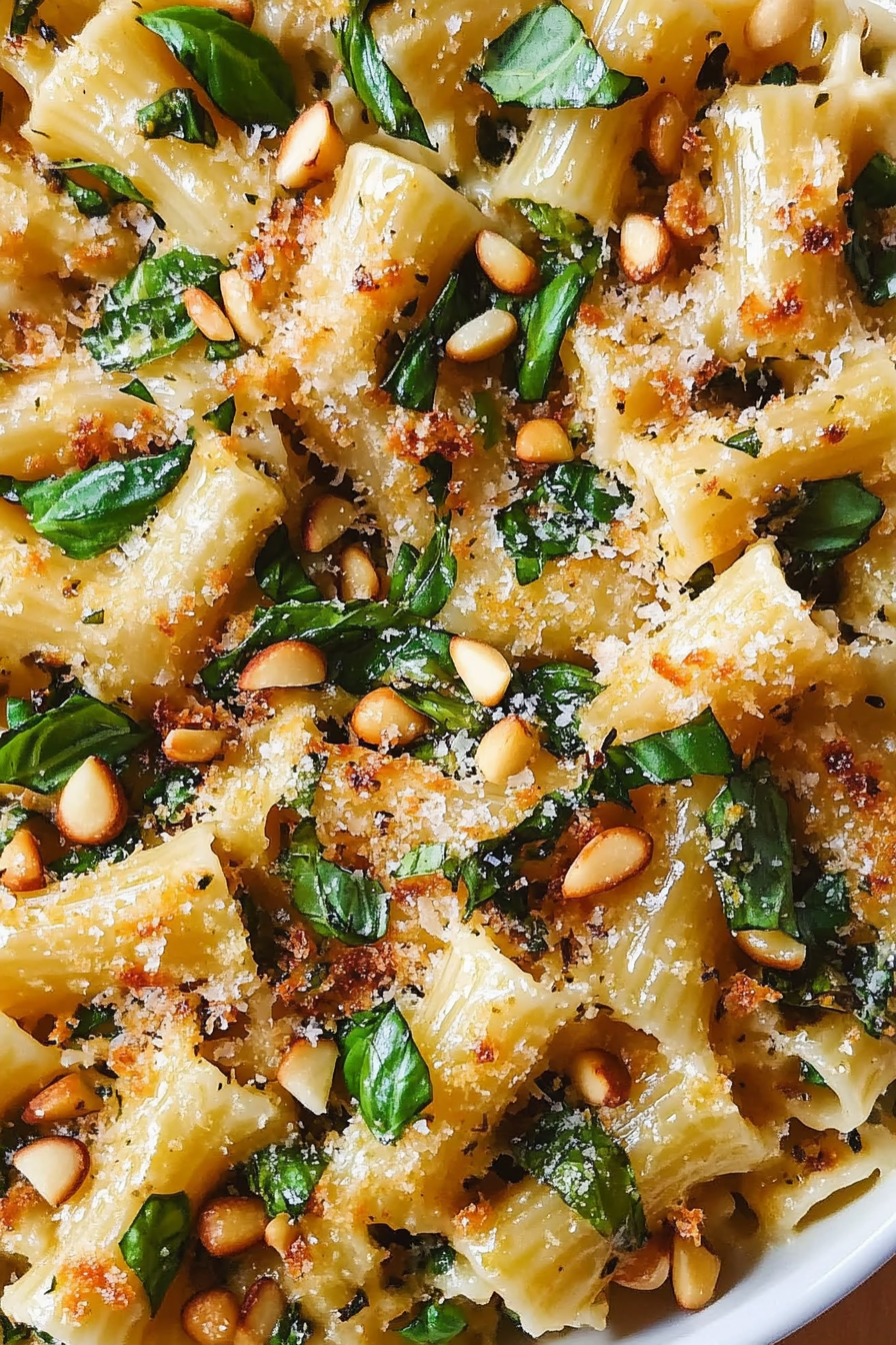 Lemon-Garlic Pesto Pasta with Parmesan and Toasted Pine Nuts