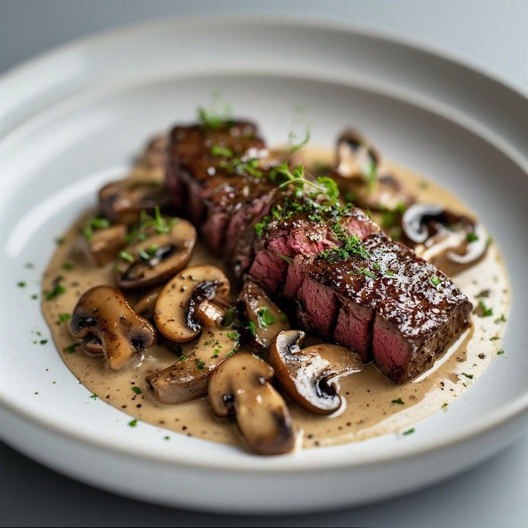 Pan-Seared Beef with Snow Melt Mushroom Sauce