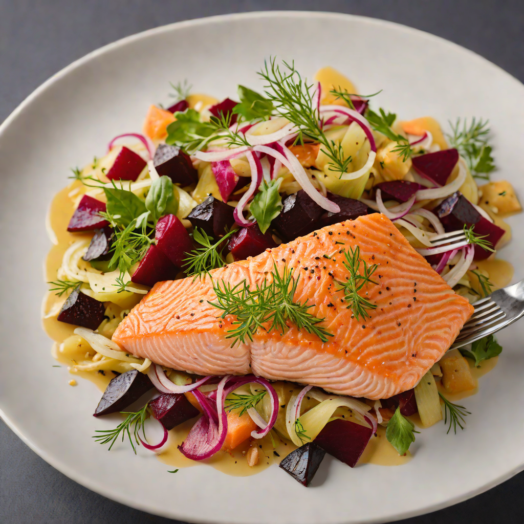 Pan-Seared Salmon with Roasted Beet and Fennel Salad