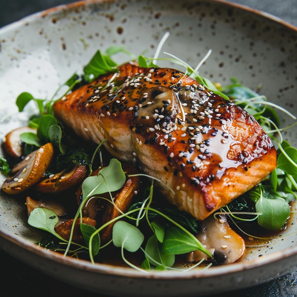 Pan-Seared Salmon with Miso Glaze and Sesame Greens
