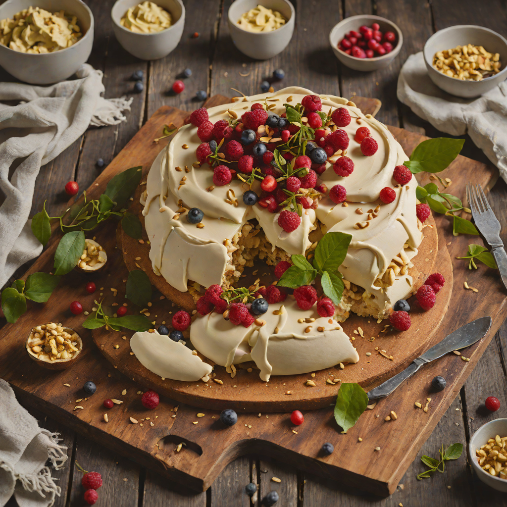Wild Quandong and Wattleseed Pavlova with Macadamia Cream
