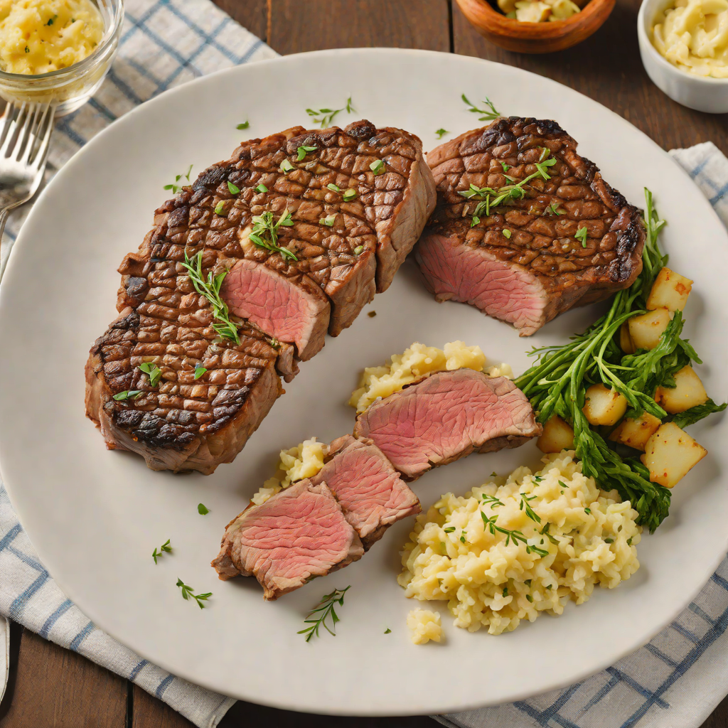 Pan-Seared Ribeye with Garlic Herb Butter and Roasted Garlic Mashed Potatoes