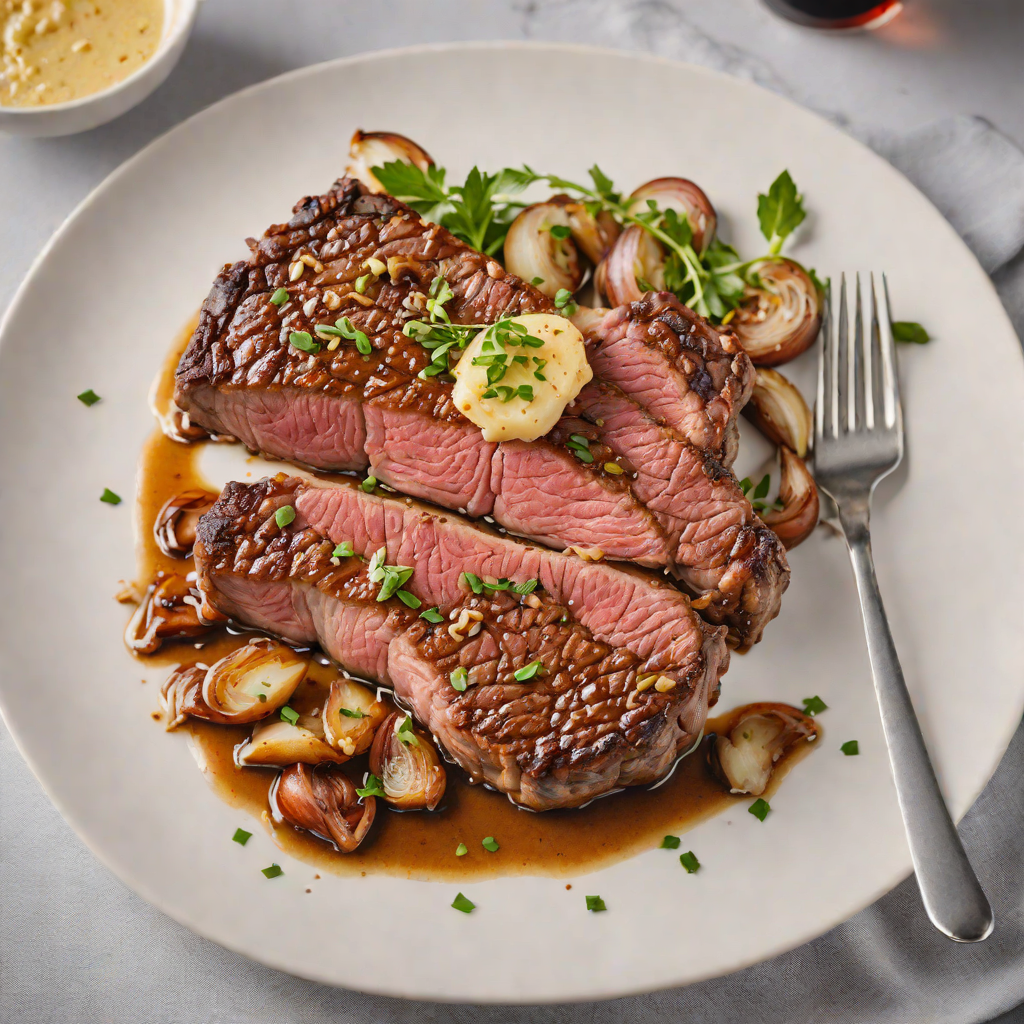 Pan-Seared Ribeye with Garlic Butter and Roasted Shallots