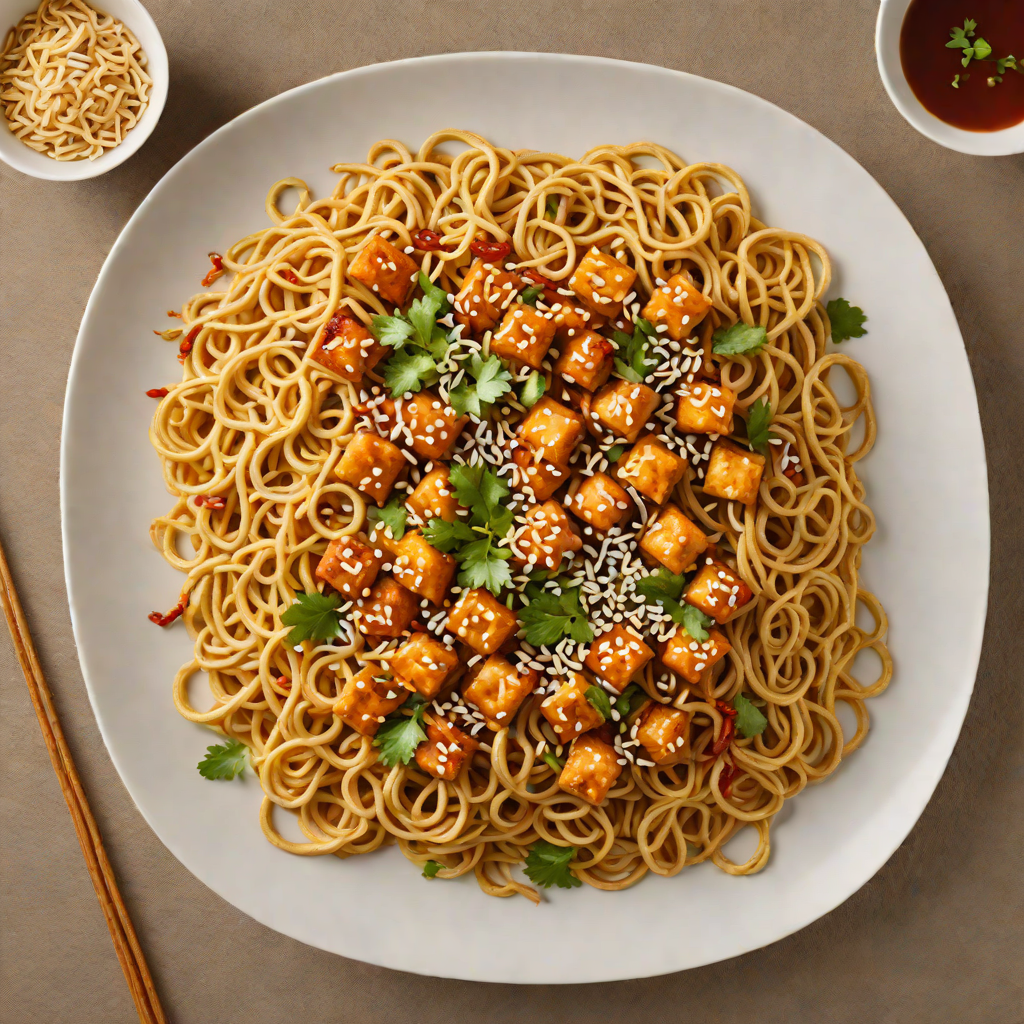 Stir-Fried Udon Noodles with Spicy Sesame Tofu