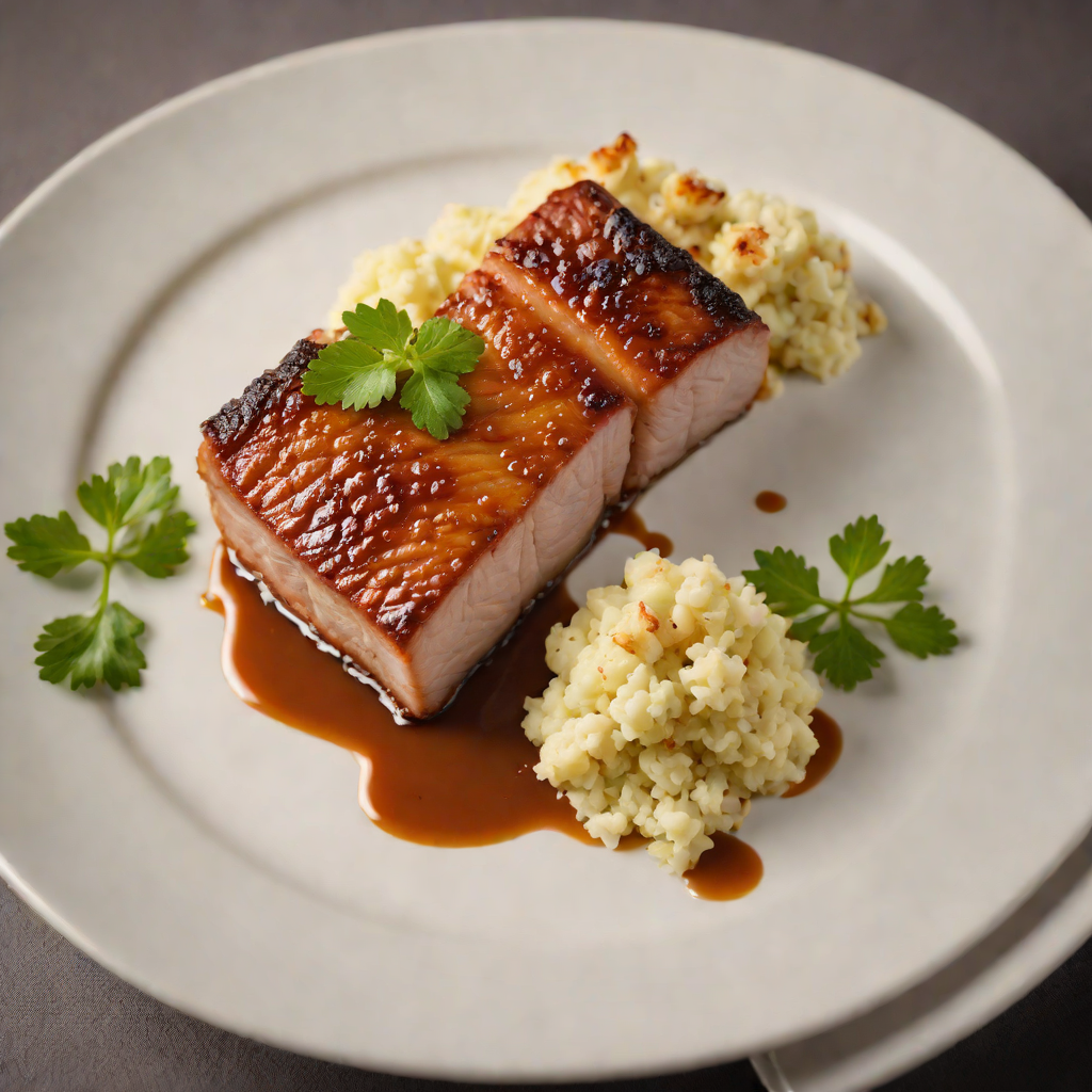 Oven-Roasted Pork Belly with Crispy Skin and Cauliflower Mash