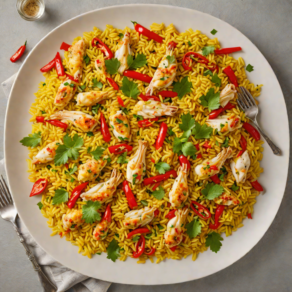 Saffron-Infused Chicken Paella with Roasted Red Peppers