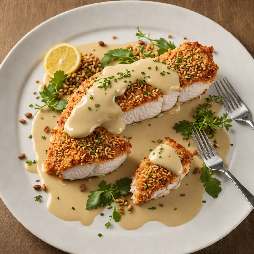 Macadamia-Crusted Chicken Breast with Wattleseed and Lemon Sauce