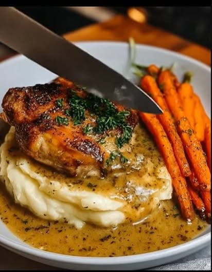 Pan-Seared Chicken with Garlic Herb Butter and Roasted Carrots