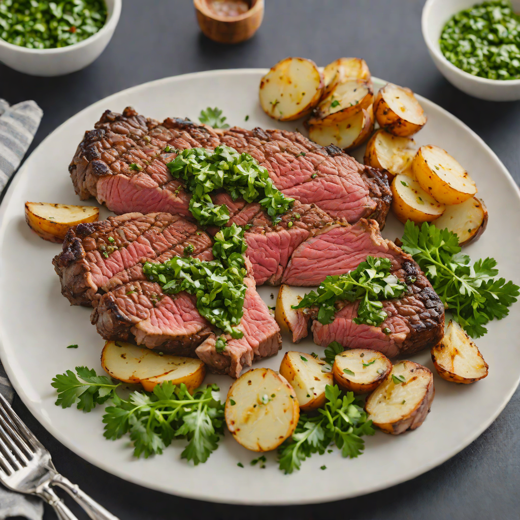 Pan-Seared Ribeye with Chimichurri and Roasted Garlic Potatoes
