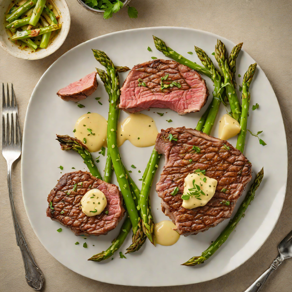 Pan-Seared Ribeye Steak with Garlic Butter and Charred Asparagus