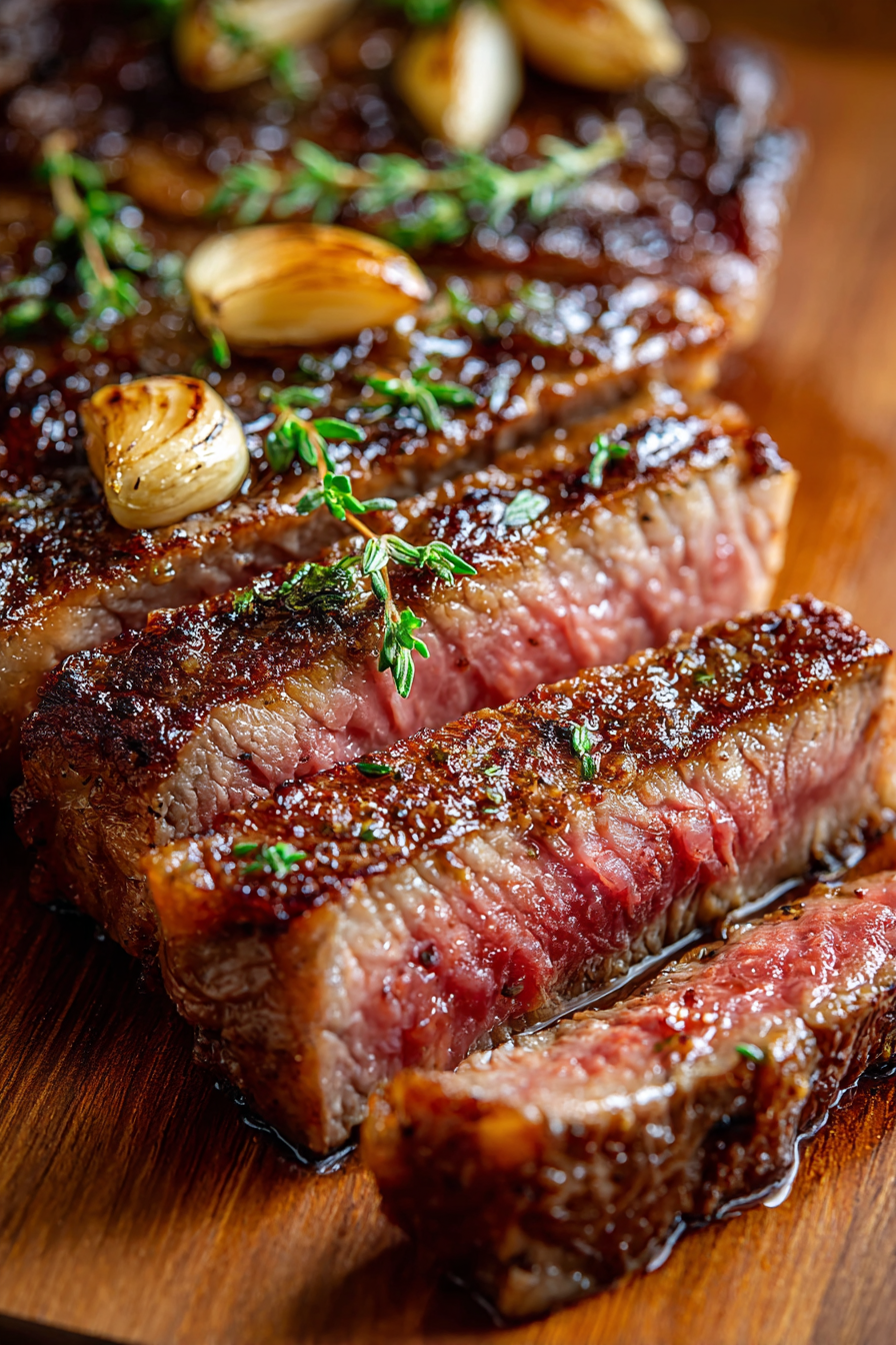 Pan-Seared Ribeye with Roasted Garlic Butter and Herb Salad