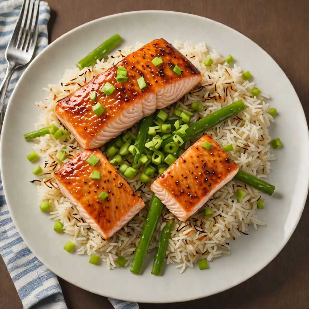 Pan-Seared Ginger-Soy Glazed Salmon with Scallion Rice