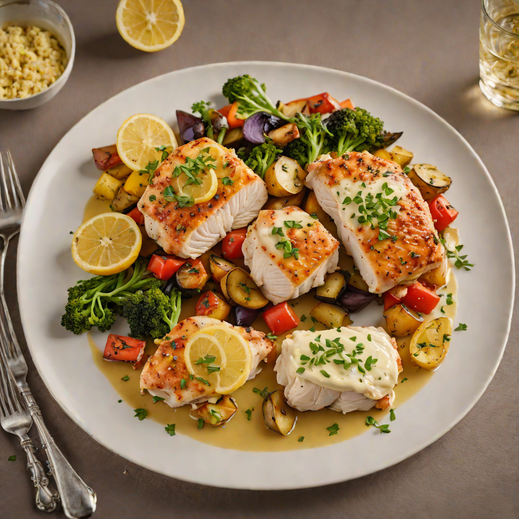 Pan-Seared Chicken with Lemon-Garlic Sauce and Roasted Vegetables