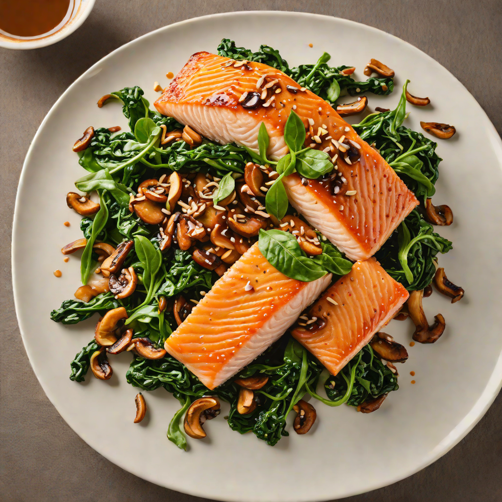 Miso-Glazed Salmon with Sautéed Spinach and Shiitake Mushrooms