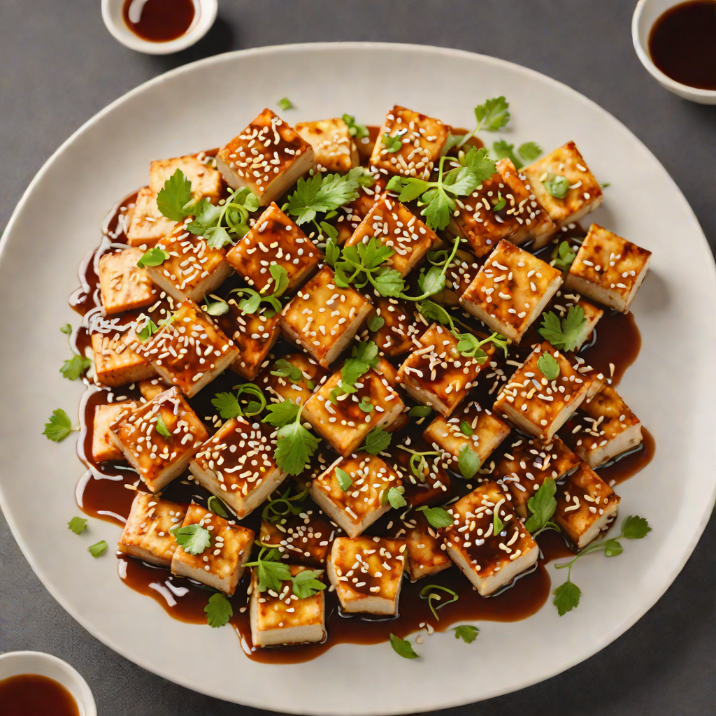 Stir-Fried Tofu with Garlic and Sesame in Soy Glaze