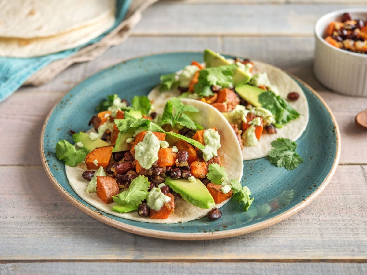Creamy Avocado & Black Bean Tacos with Lime Crema