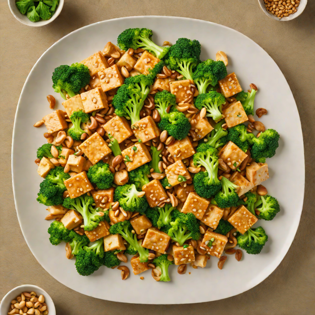 Stir-Fried Tofu with Cashews and Broccoli in Ginger Sauce