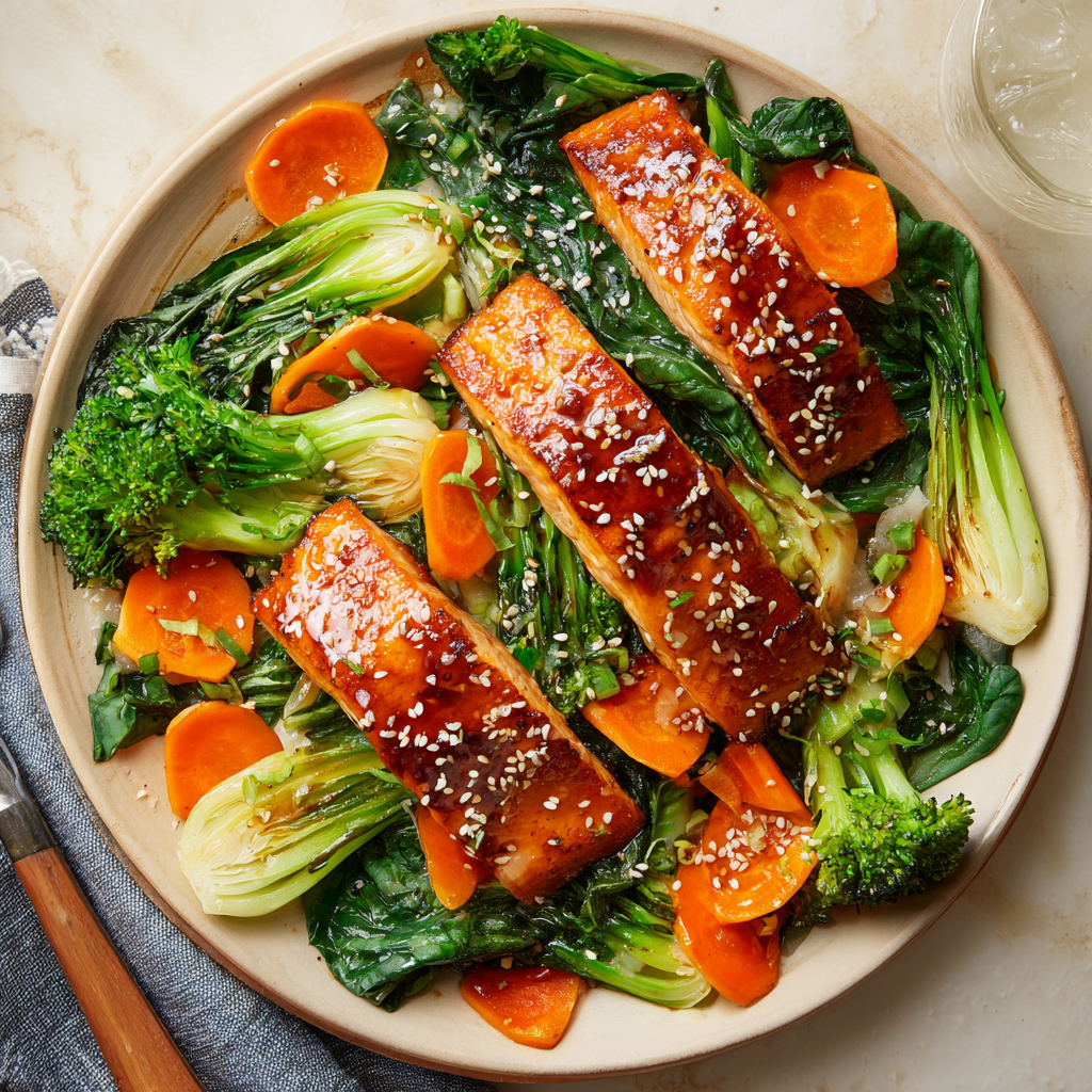 Miso-Glazed Salmon with Sesame Veggies