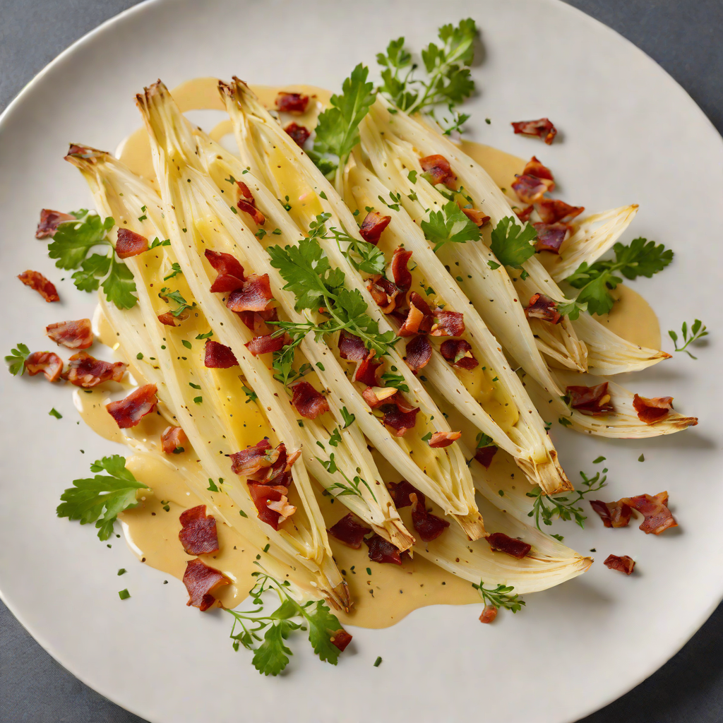 Braised Belgian Endive with Smoked Bacon and Mustard Sauce