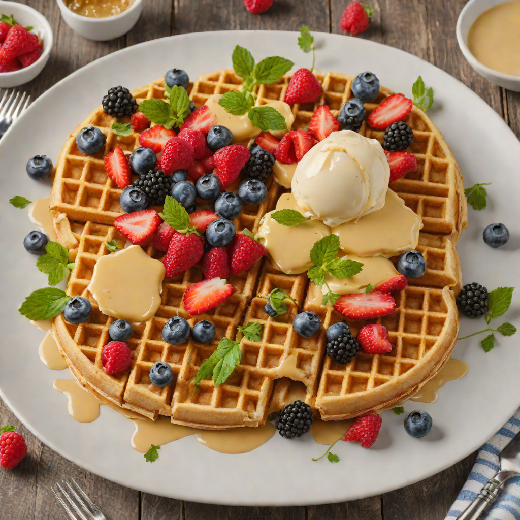 Savory Breakfast Waffle with Maple Butter and Fresh Berries