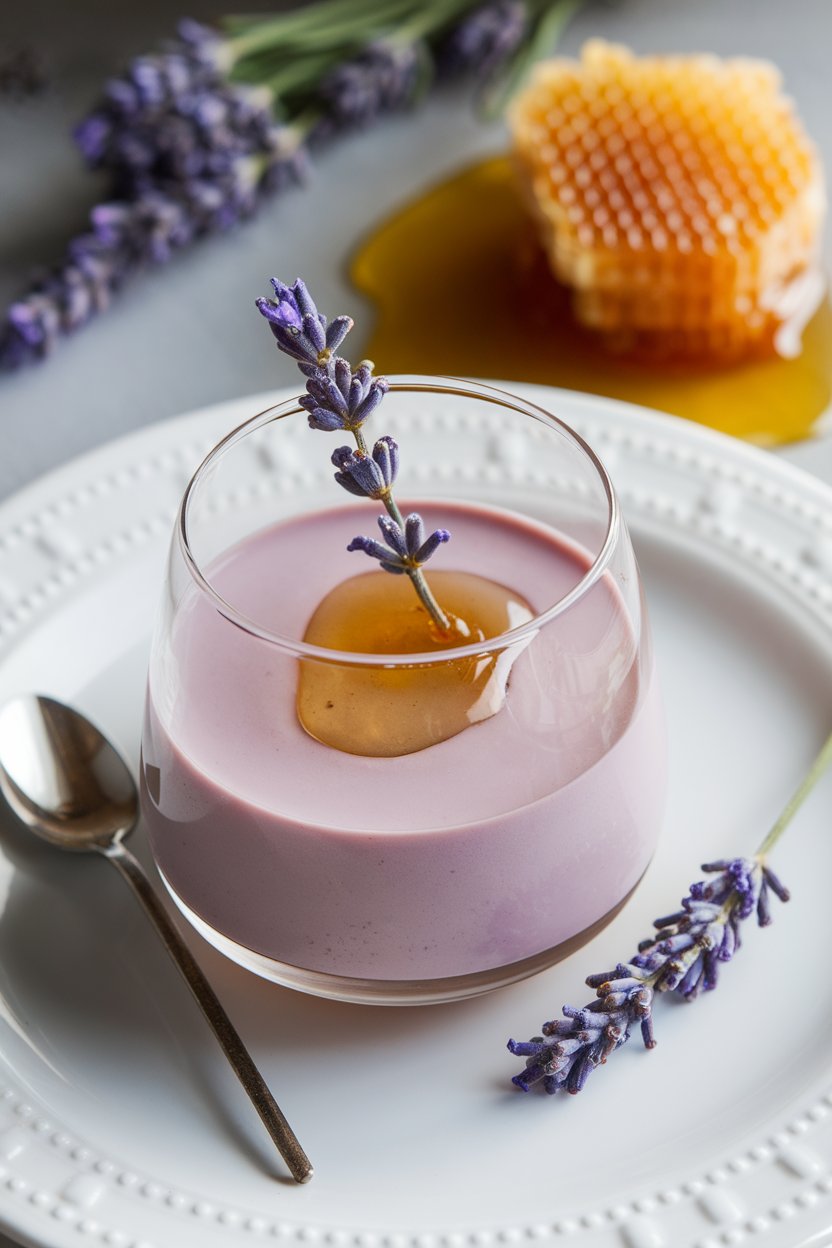 Lavender-Honey Panna Cotta with Raspberry Compote