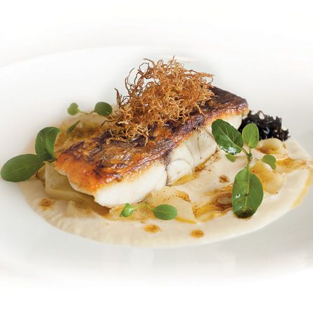 Slow-Cooked Barramundi with Finger Lime and Wattleseed Beurre Blanc