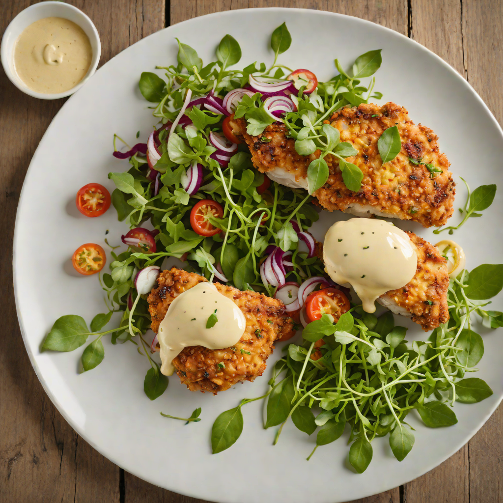 Macadamia-Crusted Chicken with Wattleseed Aioli and Wild Rocket Salad