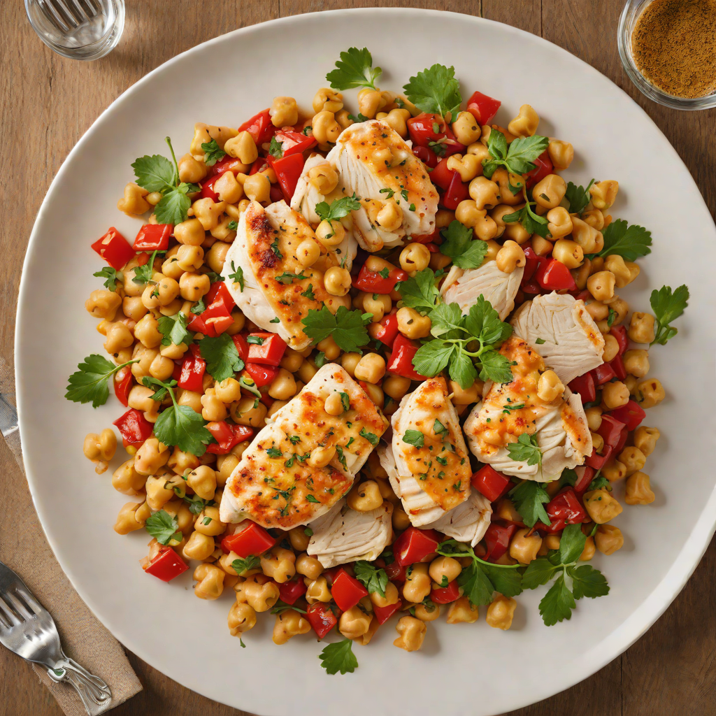 Sautéed Chicken with Roasted Red Pepper and Chickpea Ragout