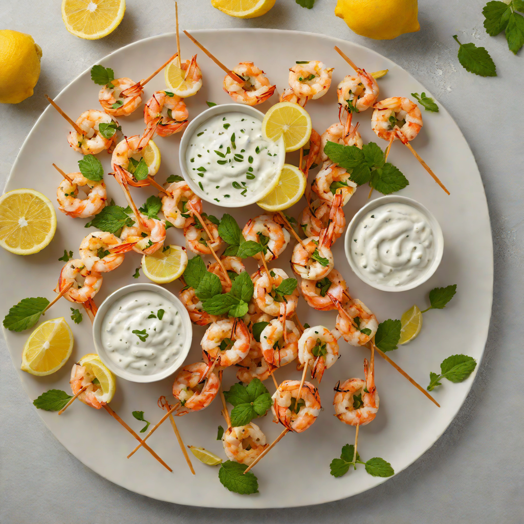 Lemon-Garlic Shrimp Skewers with Mint Yogurt Sauce