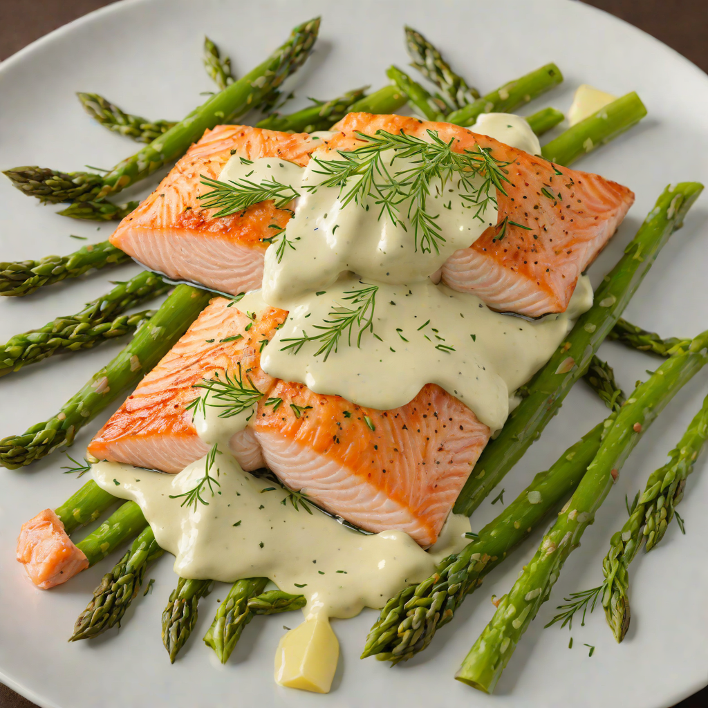 Pan-Roasted Salmon with Creamy Dill Sauce and Asparagus