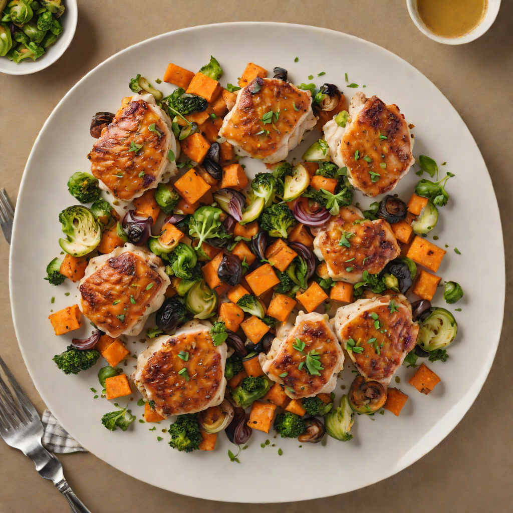 Sautéed Chicken Thighs with Roasted Sweet Potato and Brussels Sprouts