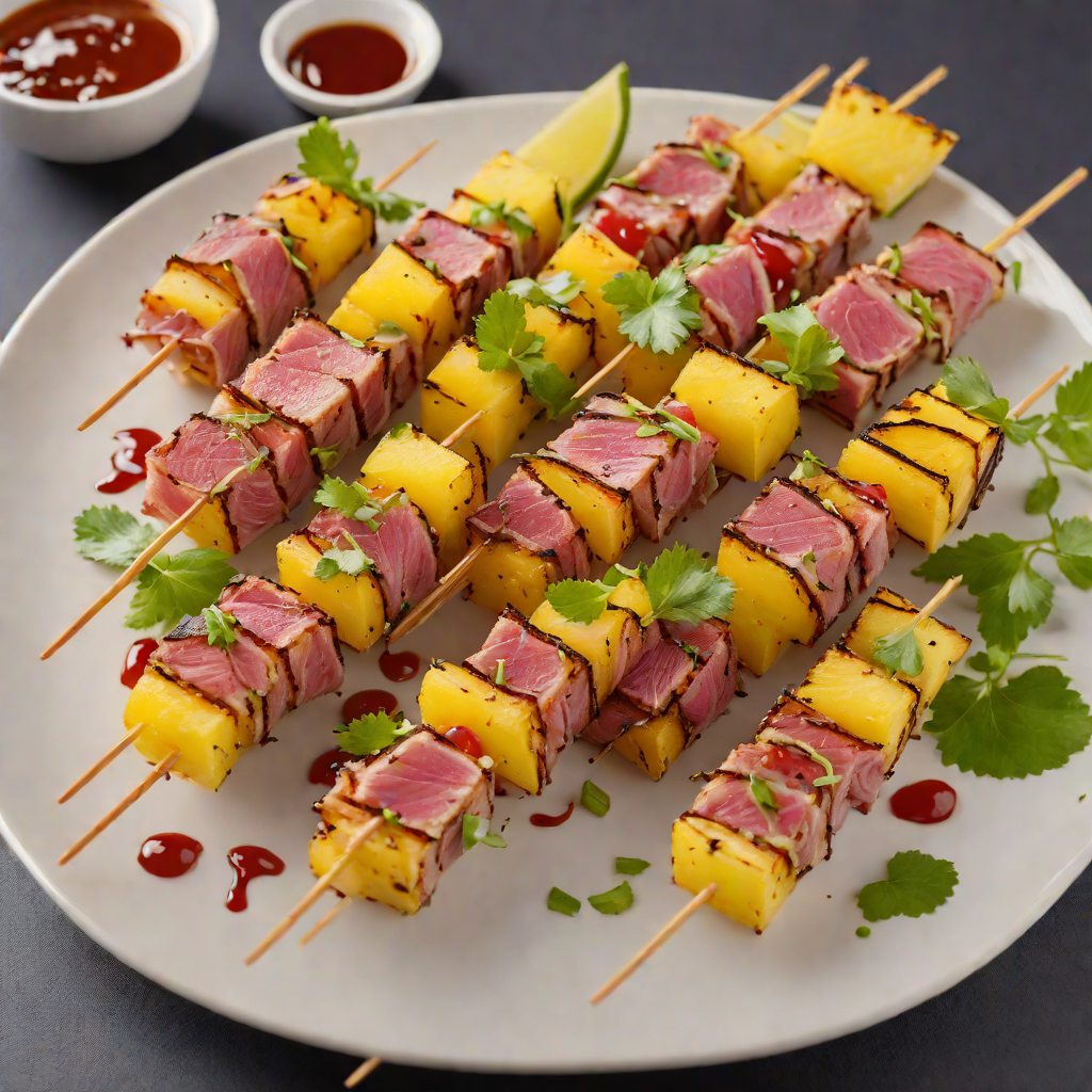 Grilled Pineapple and Ahi Tuna Skewers with Tiki Glaze
