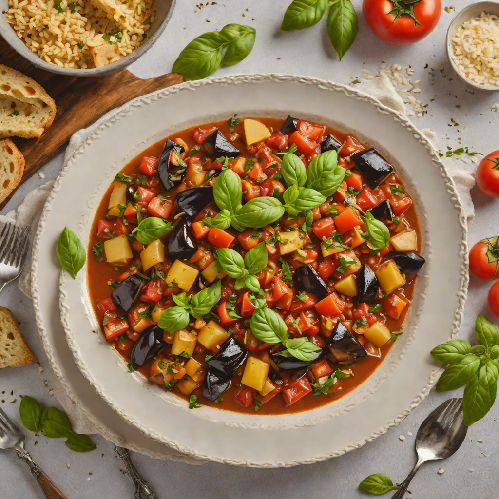 Rustic Calabrian Eggplant Stew with Tomatoes and Basil