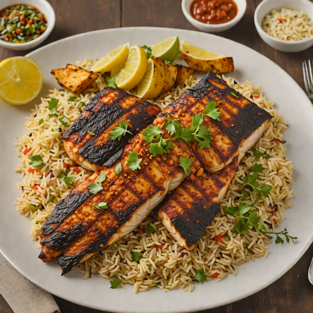 Grilled Bayou-Style Blackened Catfish with Spiced Rice