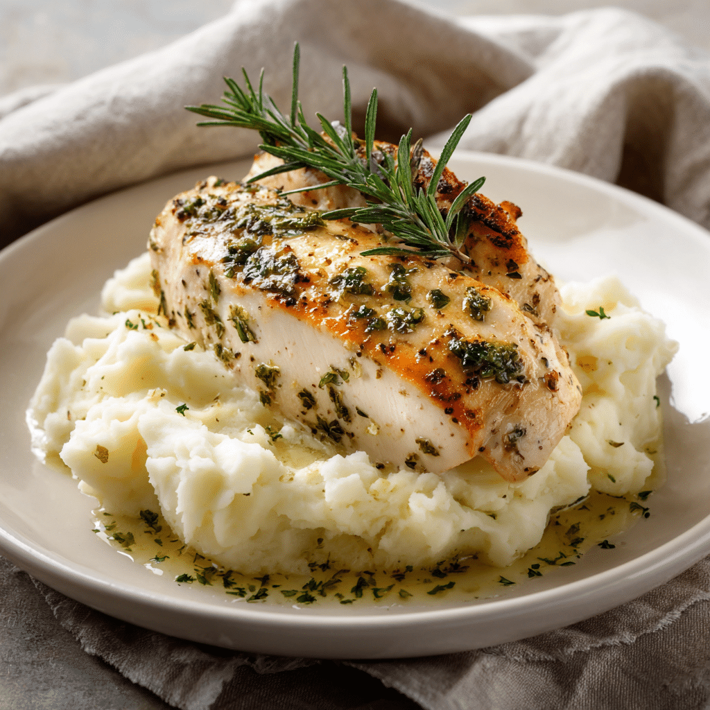 Herb-Crusted Baked Chicken with Garlic Mashed Potatoes