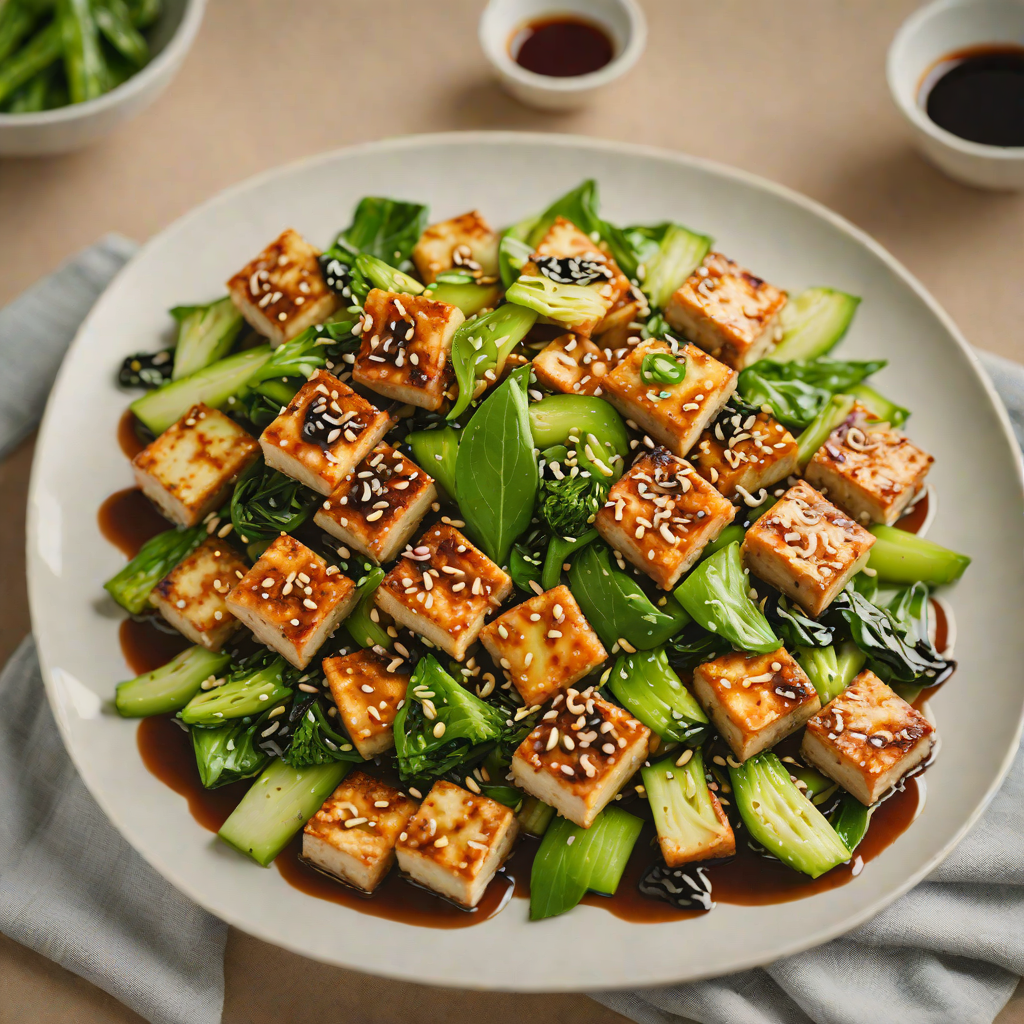 Stir-Fried Tofu with Garlic, Ginger, and Bok Choy in Soy-Ginger Sauce