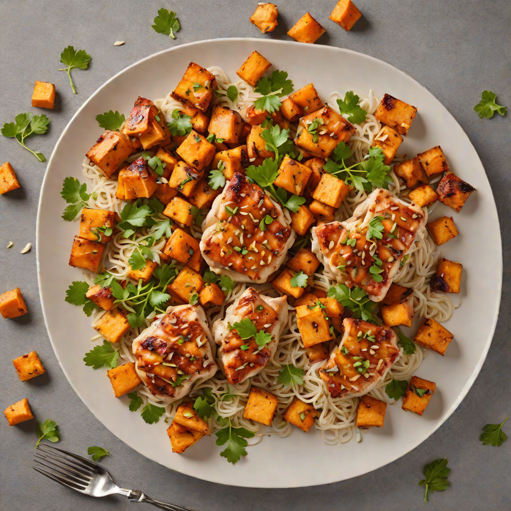 Sautéed Garlic Ginger Chicken with Roasted Sweet Potato Cubes