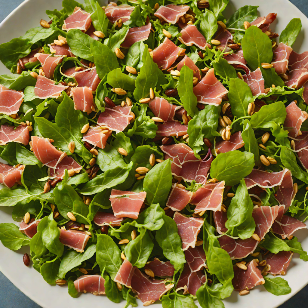 Balsamic Tossed Mixed Greens with Prosciutto and Pine Nuts