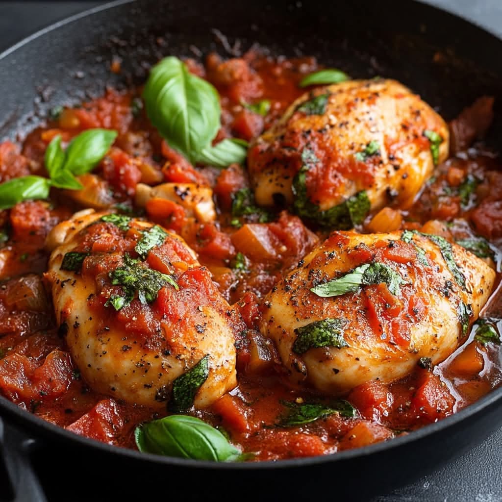 Pan-Seared Chicken with Spiced Mediterranean Tomato Ragout