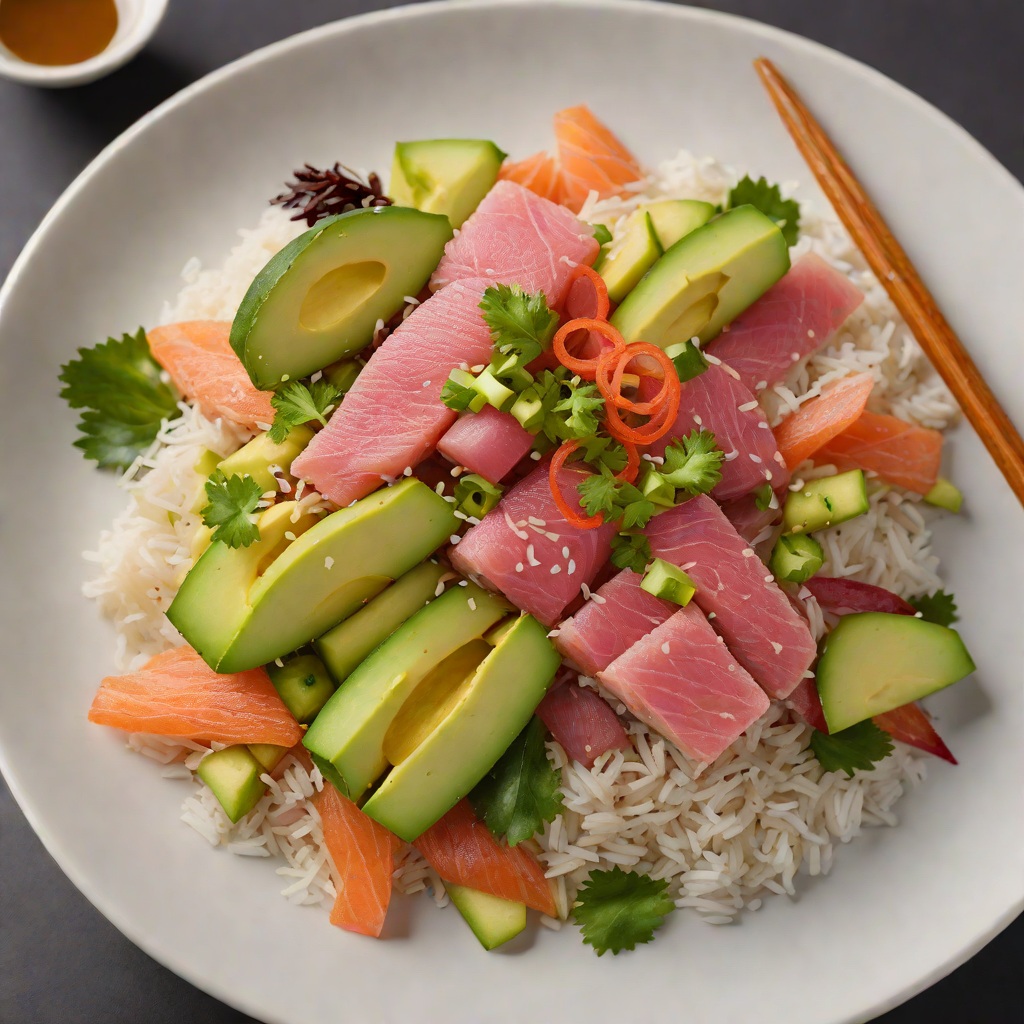 Snow Tuna Sushi Bowl with Avocado and Pickled Ginger