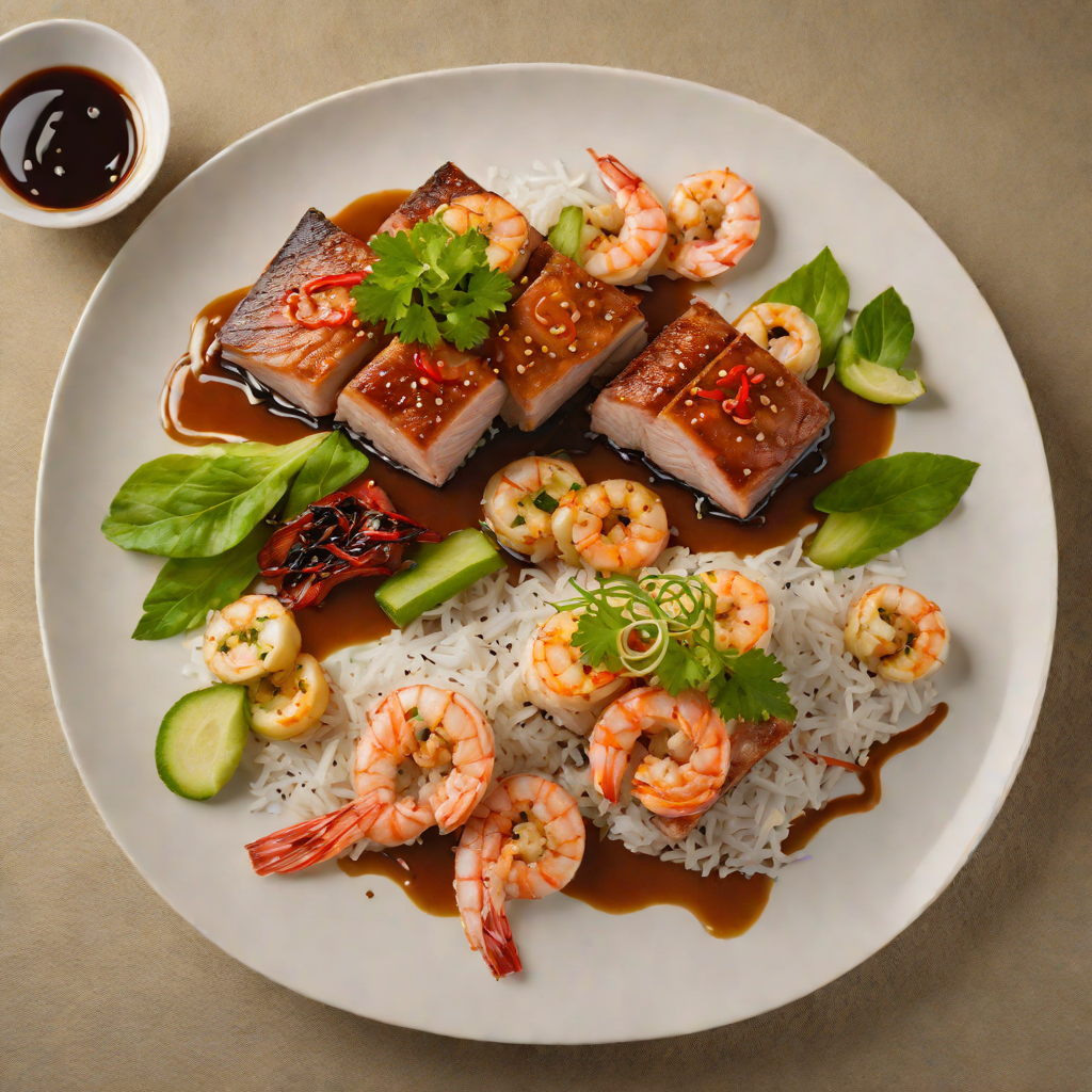 Snow Tuna and Shrimp Teppanyaki with Garlic Soy Glaze