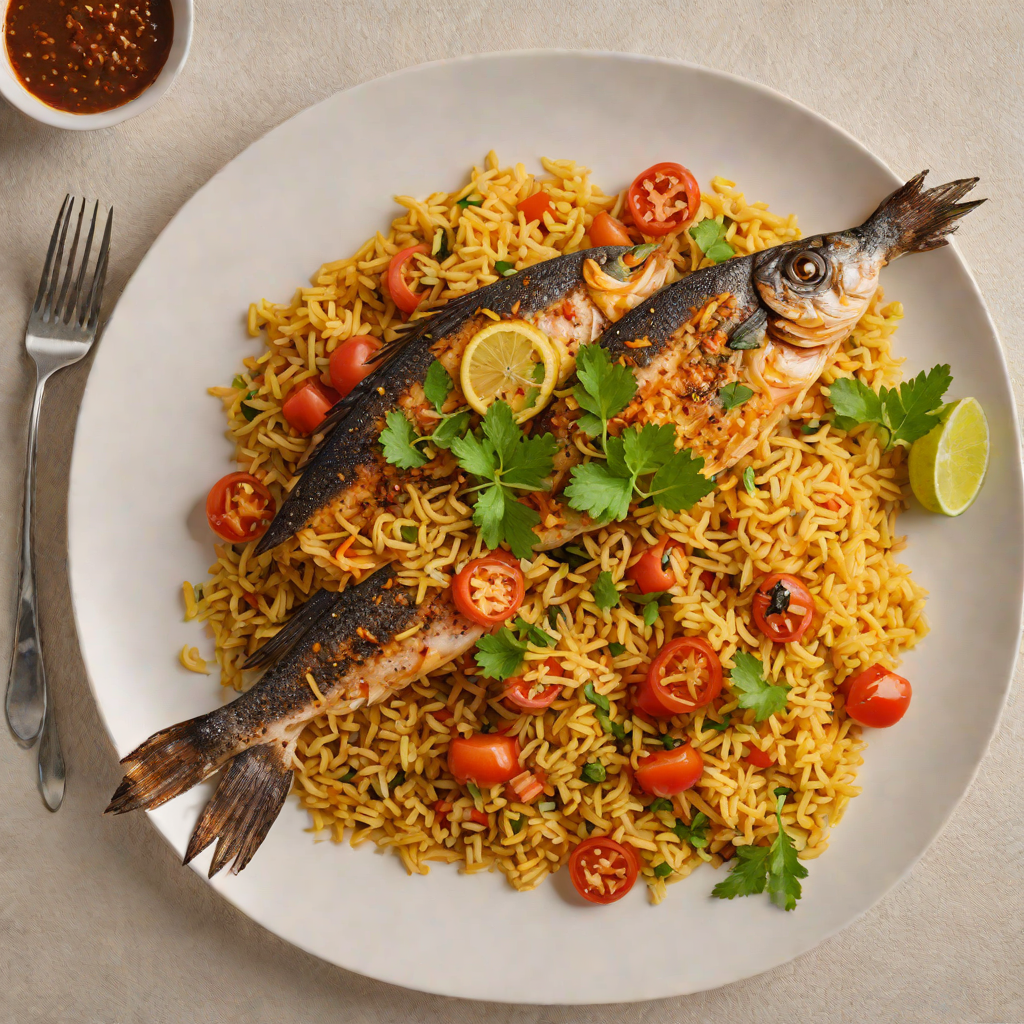 Grilled Senegalese Thieboudienne-Inspired Fish with Tomato Rice