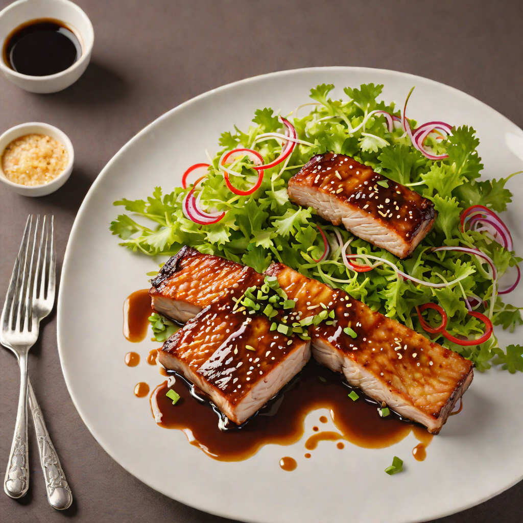 Pan-Fried Pork Belly with Ginger-Soy Glaze and Scallion Salad