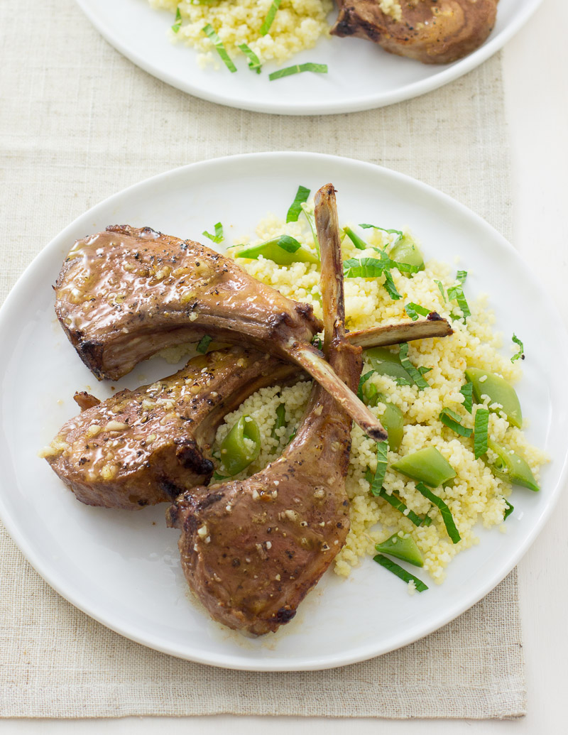 Herb-Roasted Lamb Chops with Lemon-Garlic Couscous