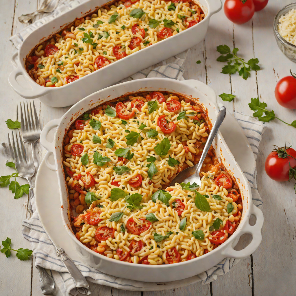 Cheesy White Bean and Tomato Bake with Garlic Herb Crust