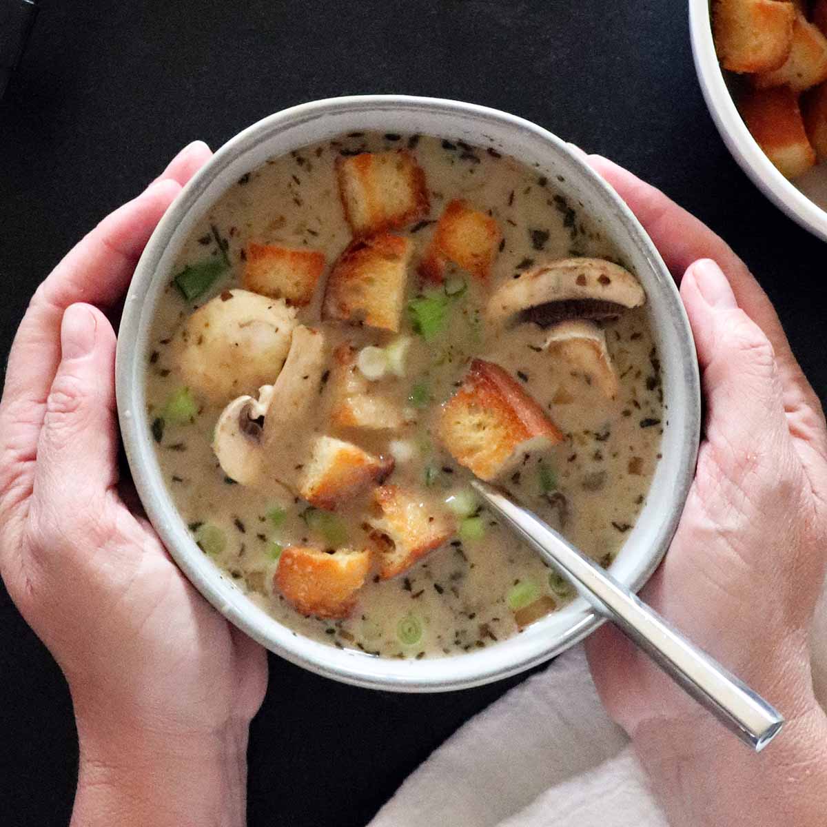 Sautéed Baby Bella Mushroom Soup with Celery and Onion